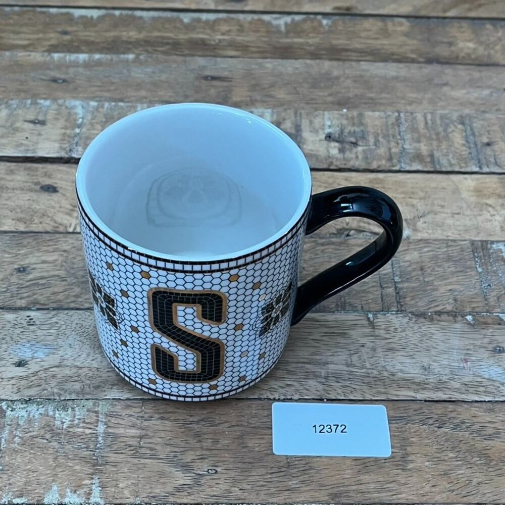 Anthropologie Bistro Tile Ceramic Mug "S" Black & Gold Honeycomb Mosaic - Picture 9 of 9